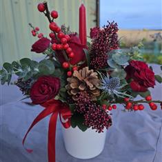 red berry candle arrangement